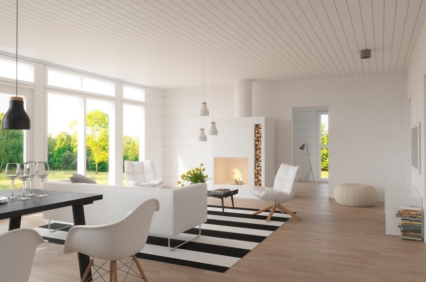 Hirsitalo Lounatuulen vaalea sistus ja parketti